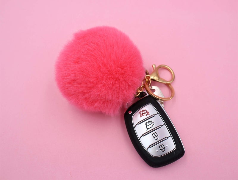 Real Sic Pom Pom Keychain - Faux Fur Fluffy Charm For Women & Girls. Fake Rabbit Key Ring for Backpacks, Purses, Bags or Gifts (Neon Pink) - Image 5